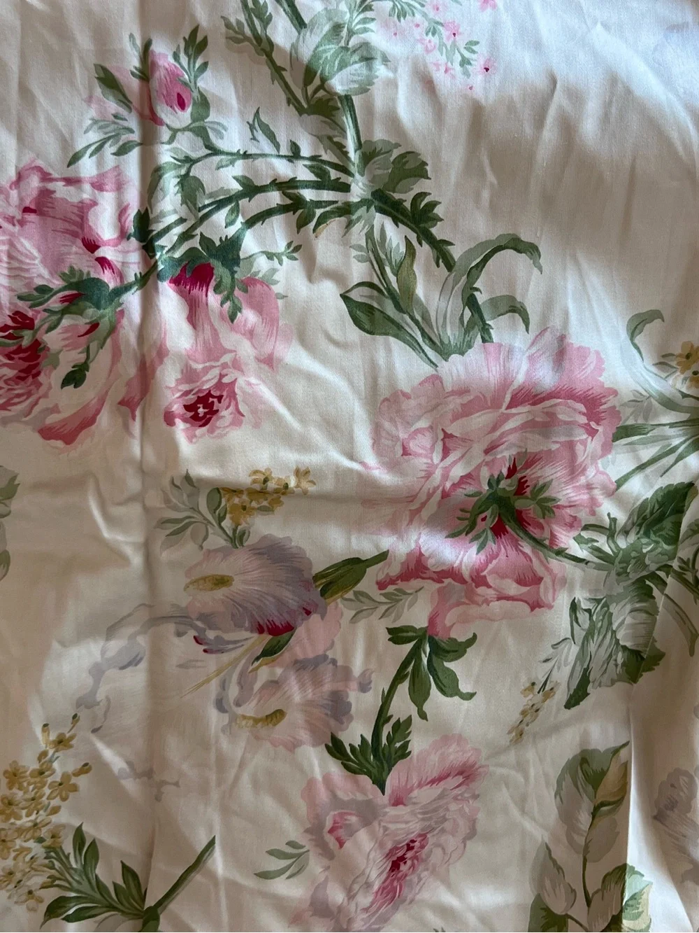 Ralph Lauren Cream Fitted Sheet with Pink Floral and Green Leaves